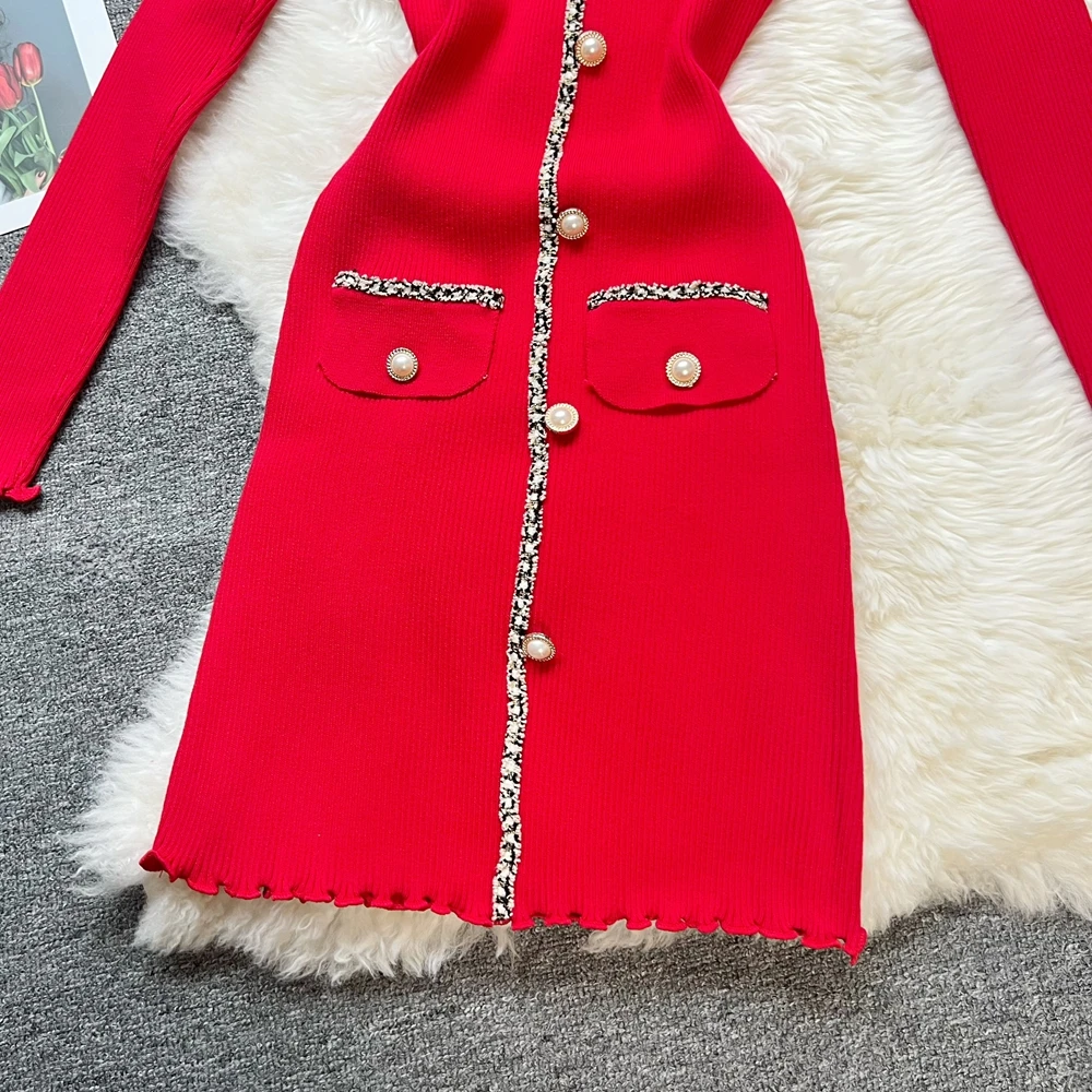 YuooMuoo شيك موضة مثير التفاف الوركين محبوك الخريف فستان المرأة الفاخرة القوس س الرقبة التخسيس فستان قصير الكورية سيدة حفلة Vestidos #6