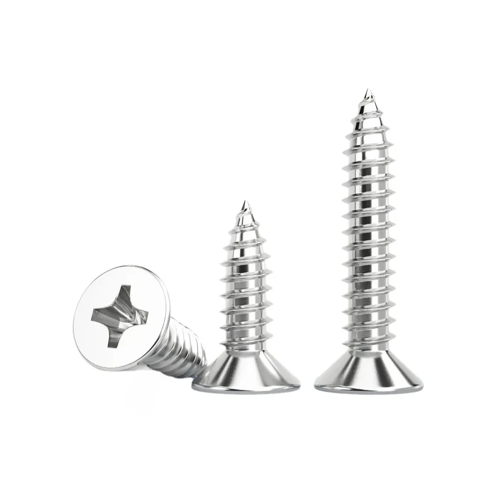 316 Stainless Steel Cross Countersunk Head Self-Tapping Screw Extended Flat Head Self-Tapping Wood Screw M2M3M4