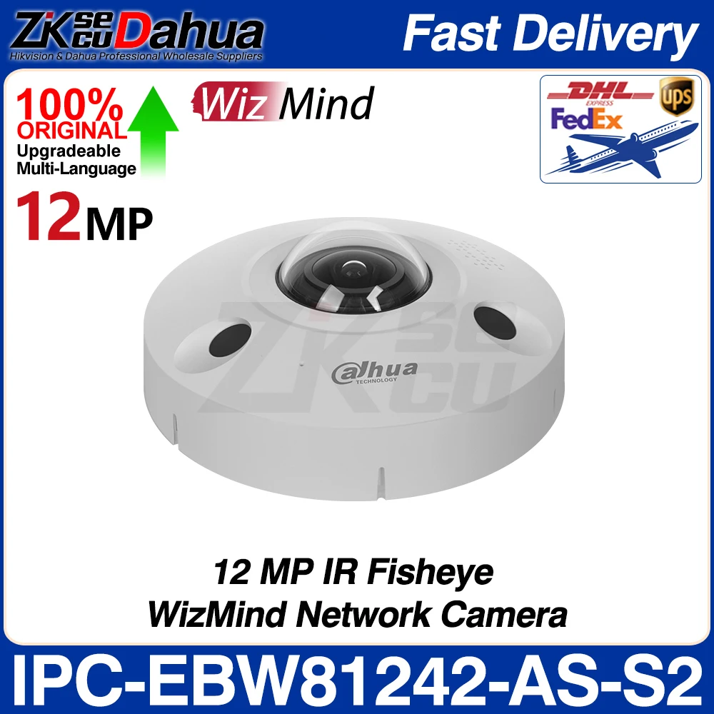 

Dahua Original IPC-EBW81242-AS-S2 12MP WizMind IR Fisheye Network Camera Smart Event 1.85mm Audio Alarm I/O 2-Way Audio SD Slot