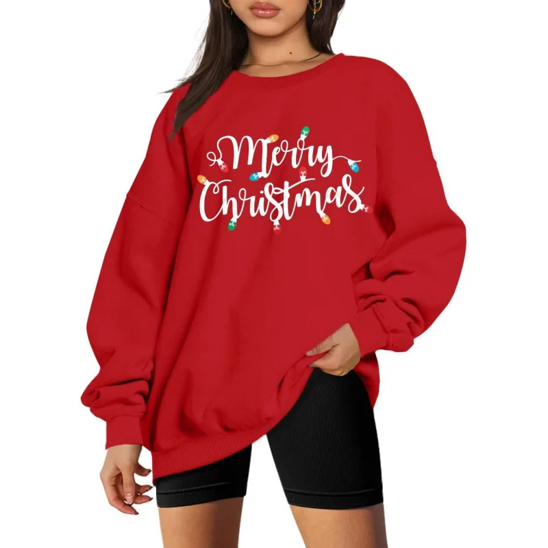 

SUPEYA Christmas Sweatshirt Women Merry Christmas Oversized Pullover Sweatshirts Christmas Lights Sweater Xmas Holiday Tops