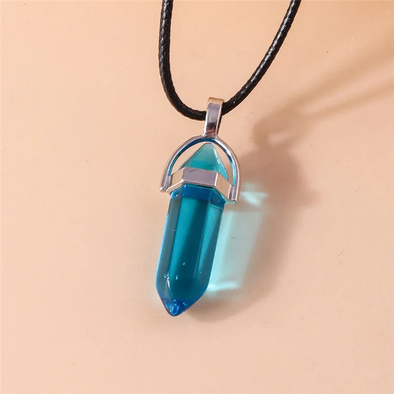 Naturstein Quarz Lapis Opal Amethyst Rosa Kristall Stein Sechseckige Säule Anhänger Halsketten Leder Kette Kugel Halskette – Detail 12