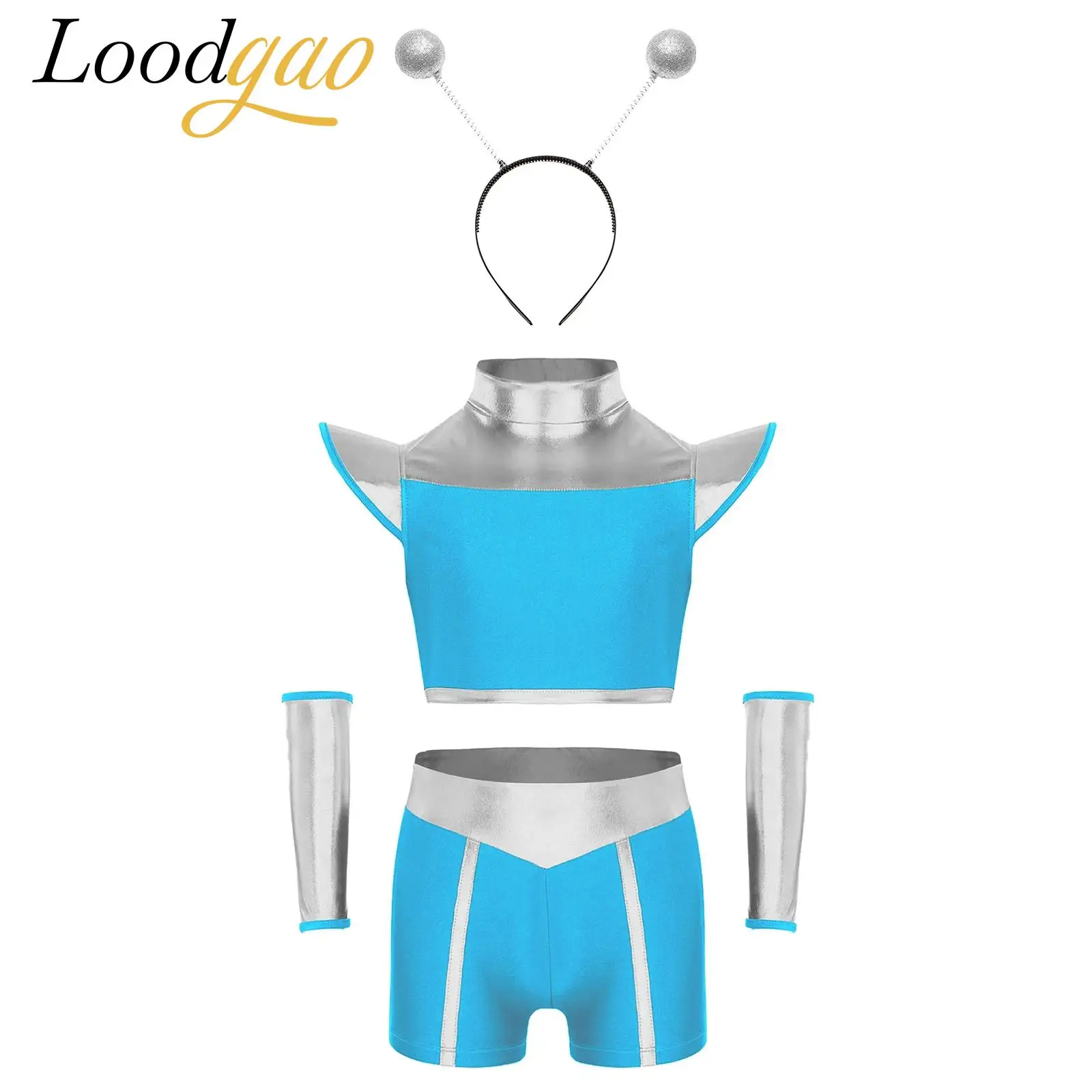 Trajes de alienígena metálicos para niñas, disfraz de Robot para juegos de rol, conjunto de fiesta de Halloween para niños, trajes de Cosplay de guerrero de astronauta del espacio exterior