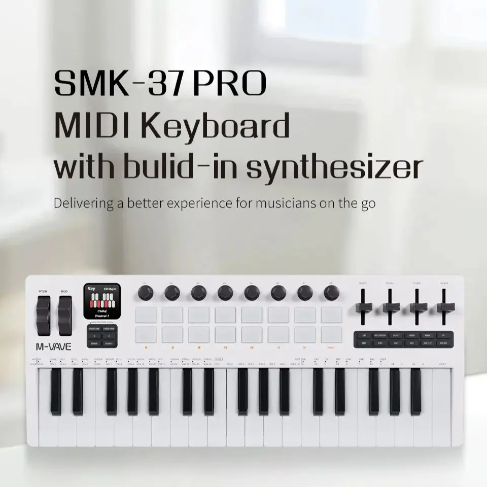 M-VAVE SMK-37 Pro New White Wireless MIDI Keyboard All-in-One