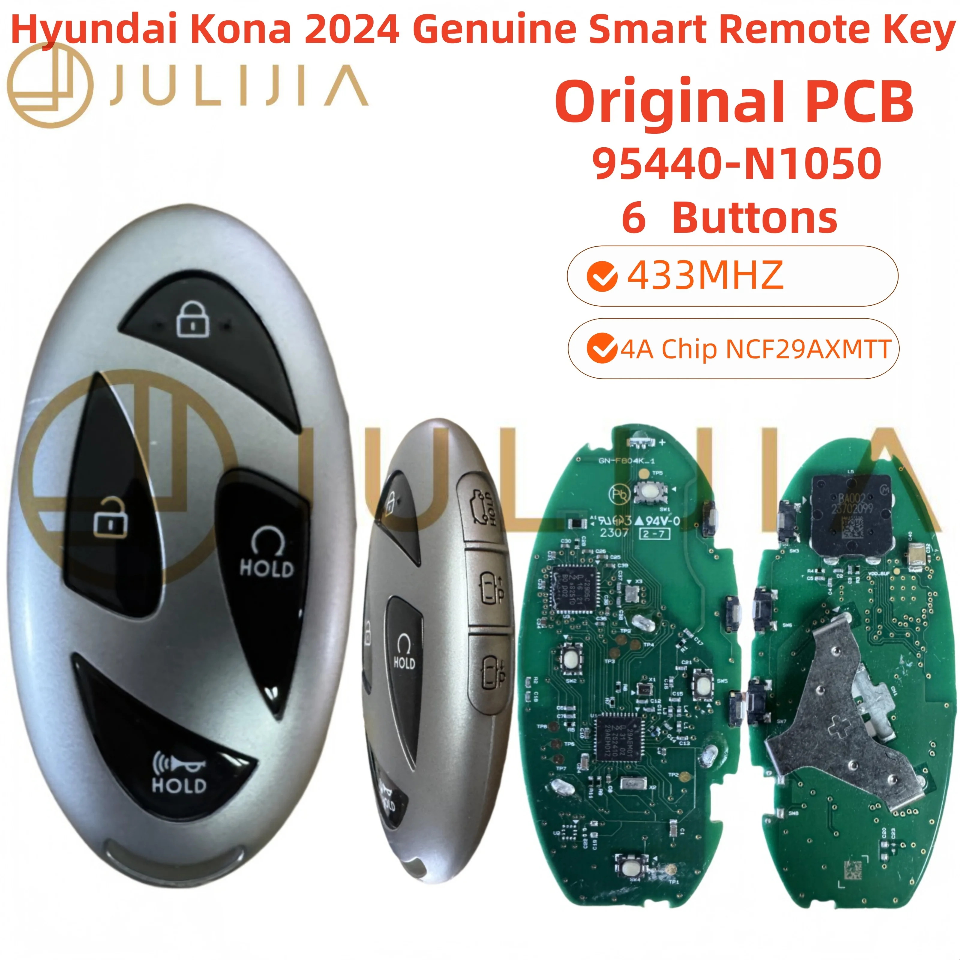 JULIJIA For Hyundai Grandeur GN7 ID 4A Chip 6+1 Buttons 2023 Genuine PCB Smart Remote Key NCF29Ax 433MHz 95400-N1050