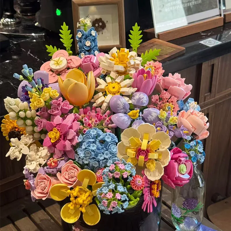 

3D букет растений цветок строительные блоки комплект DIY вечный цветок романтические кирпичи DIY детские игрушки для девочек друзей подарок для взрослых