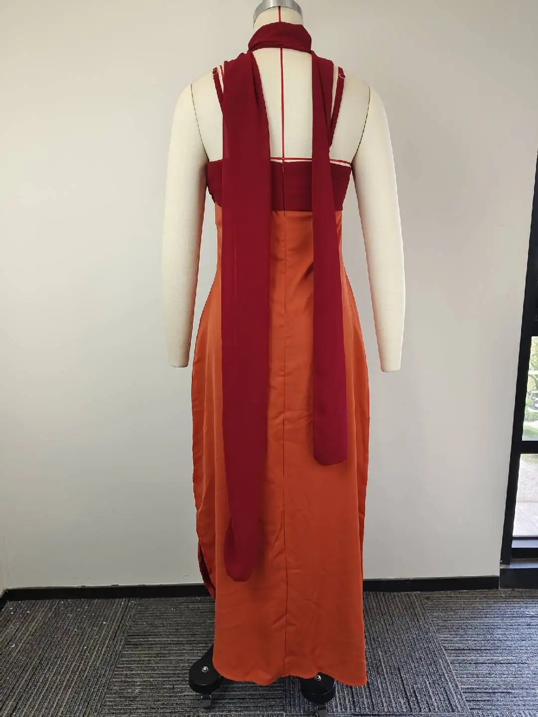 Schickes Kleid mit Schal-Kragen und Trägern, Damen Sexy Tailliertes Schlitz-Kleid, Figurbetontes Langes Kleid 2026, Damen Club-Party Vestidos Neu – Detail 7
