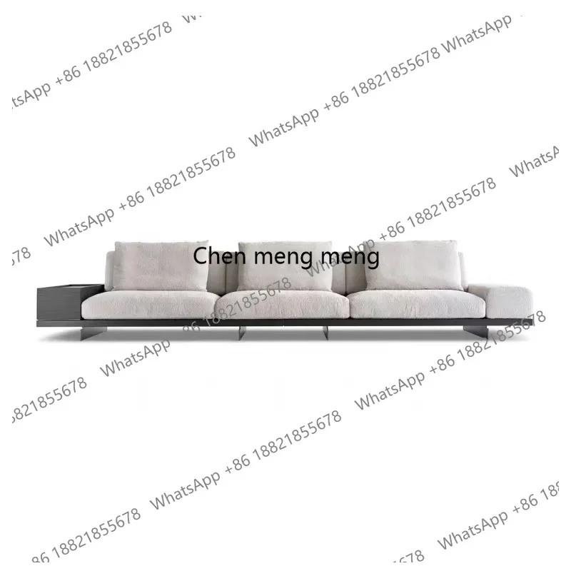 

Italian minimalist living room solid wood straight row solid wood coffee table armrest sofa hotel, fabric sofa