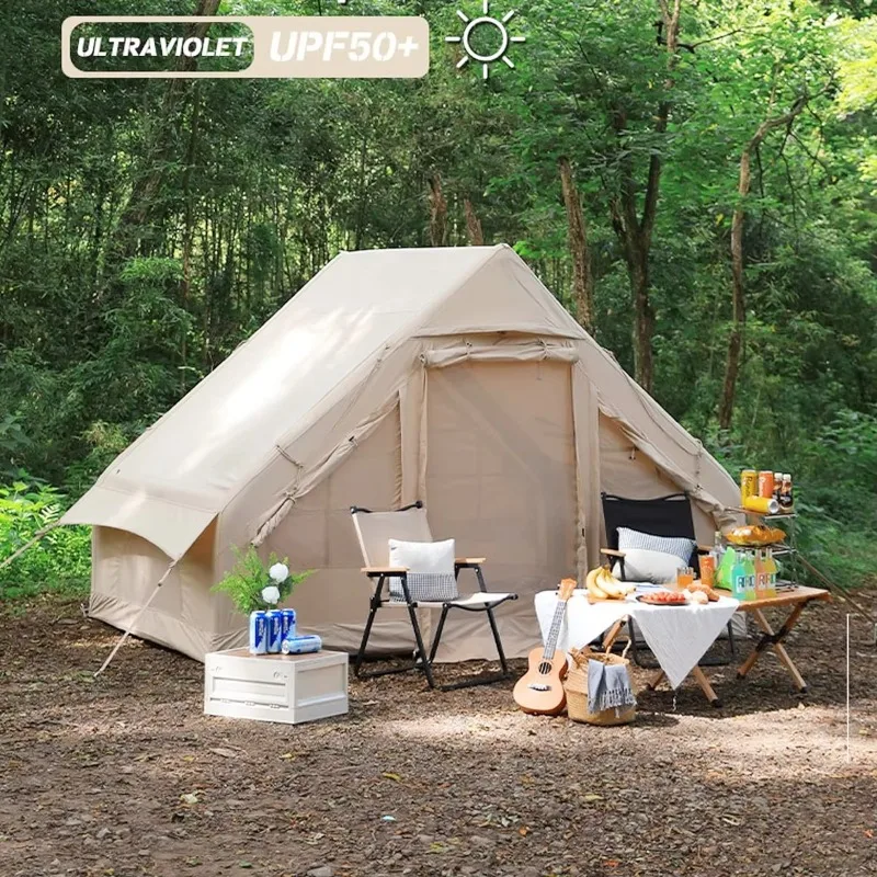 6.3 Black Outdoor Waterproof Inflatable House Tent With Mosquito Screen 4 Season Removable Large Door Air Tent