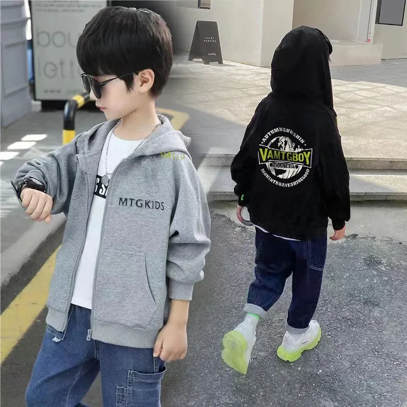 Alphabet Winter Boys Prints Fleece Lined Zip Sweatshirt Jacket School Kids Warm Track Hoodie Child Outfit Work Coat Tops 3-14Yrs