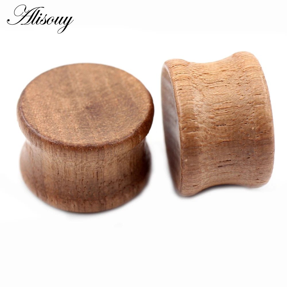 Alisouy 2PCS 8-30mm Concave Surface Natural Wood Round Ear Tunnels Plugs Expander Stretcher Gauges Earring Piercing Body Jewelry