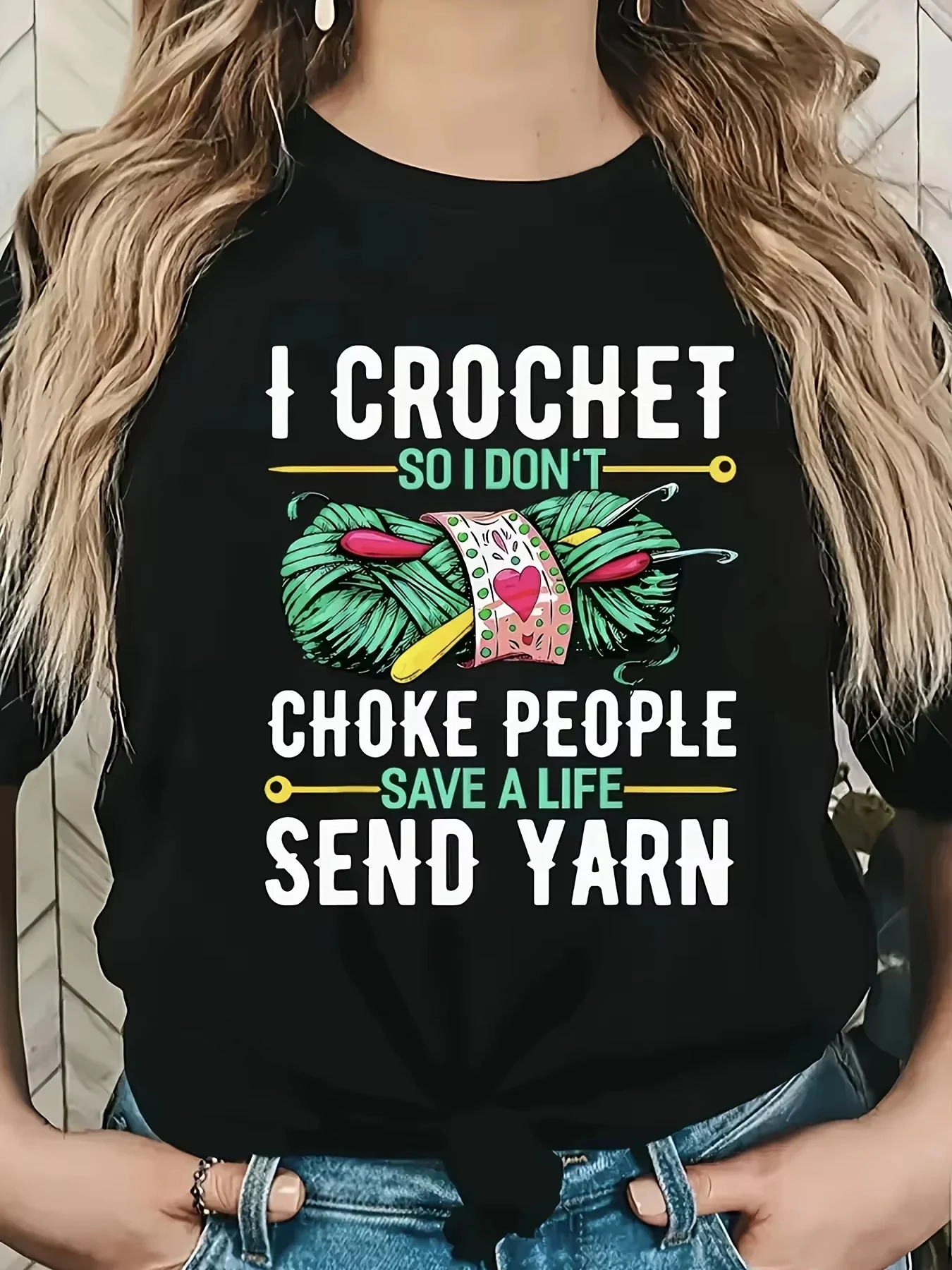 Unisex Funny Crochet Lover Graphic T‑Shirt Yarn Knitting Hobby Humor Quote Crew Neck Short Sleeve Casual Tee For Men Women