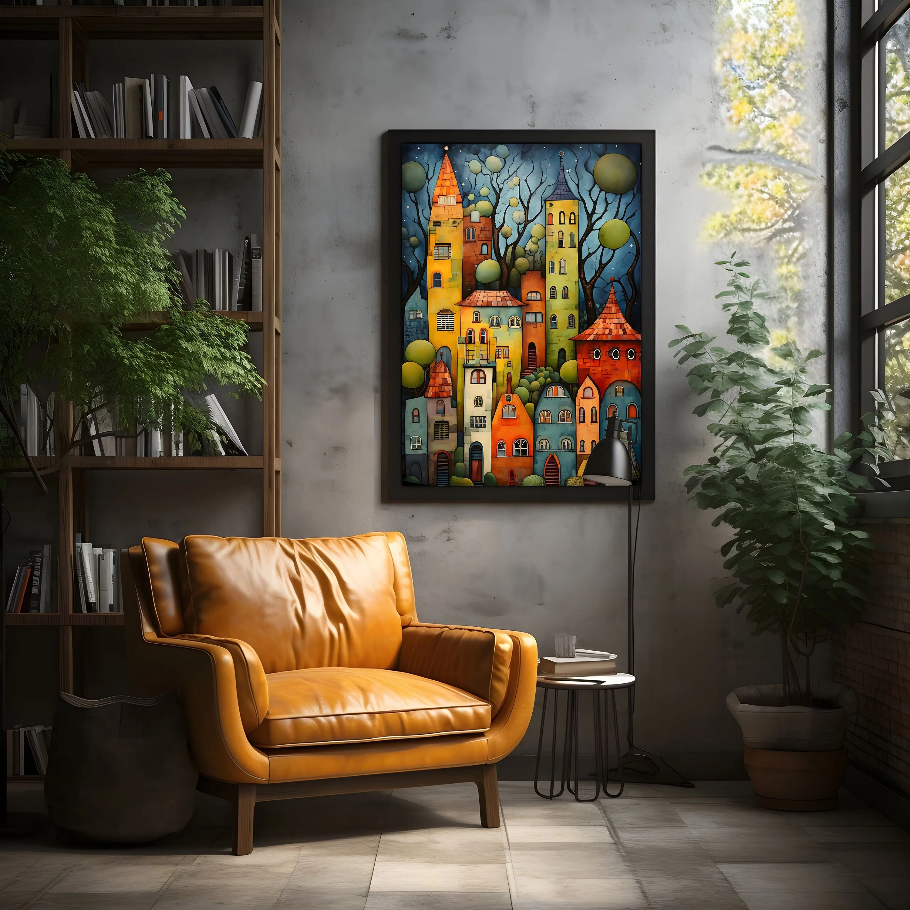 

Whimsical City Poster, Imaginative Colorful Architectural Print, Gift for Architects, Vienna Style Decor, Quirky Home Decor