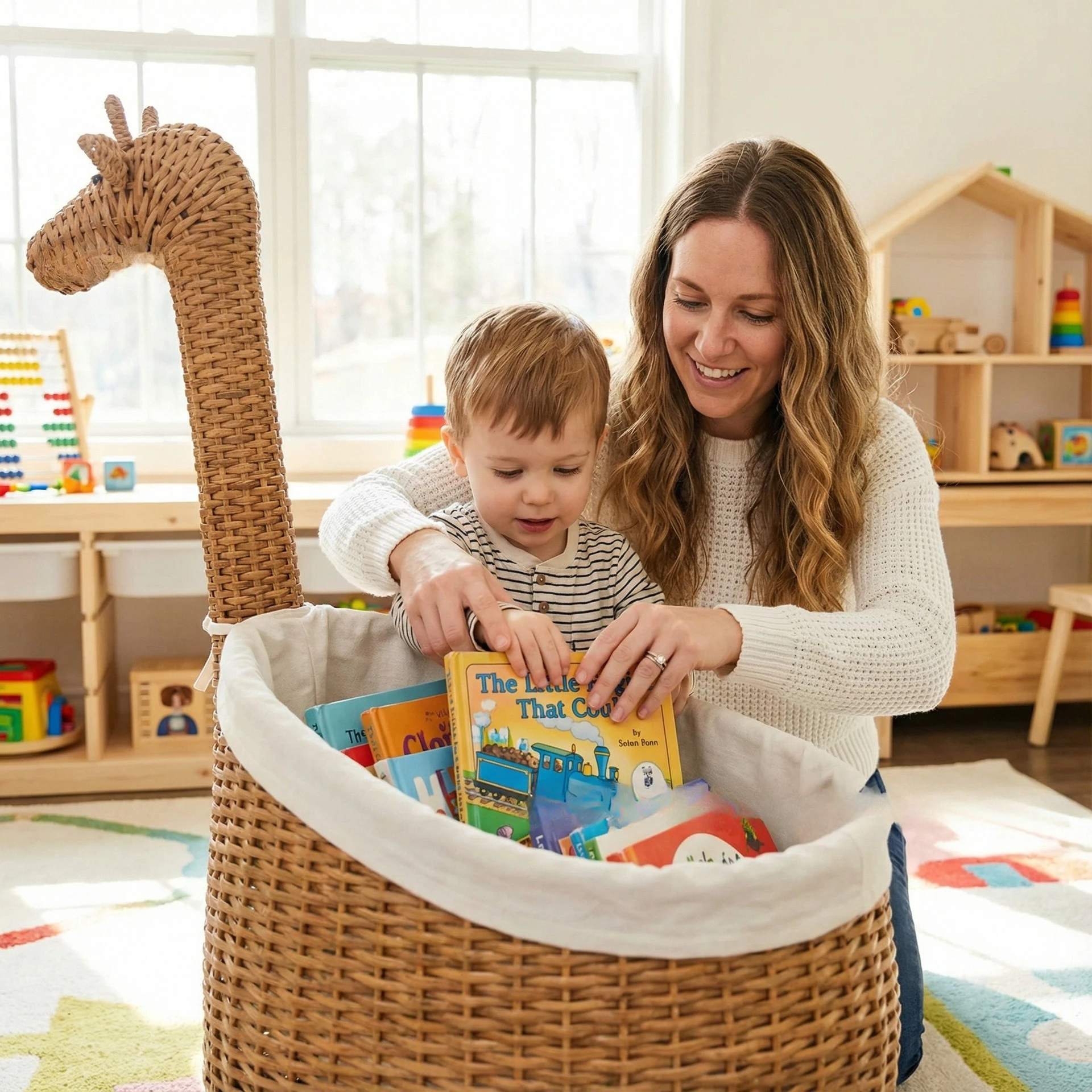 Handwoven animal ornaments rattan giraffe cartoon toy storage basket sundries storage box