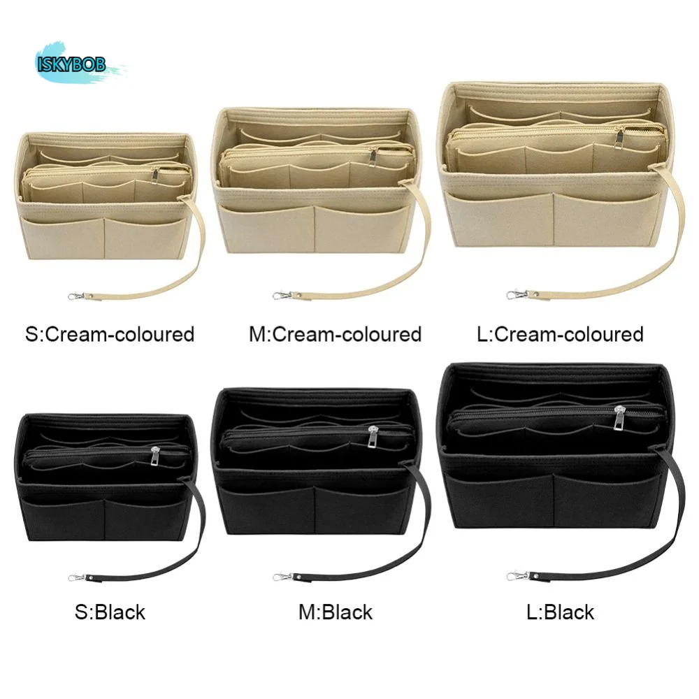 

Lightweight Handbag Insert Felt Cosmetic Organizer Storage Pouch Multifunctional Solid Color Multi-Pocket Handbag Travel