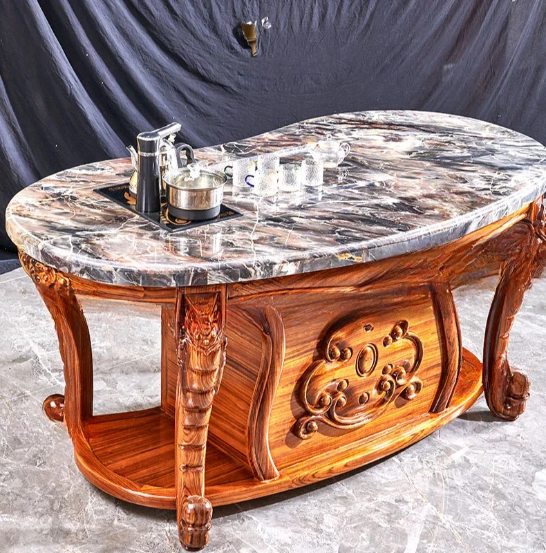 

Solid wood European tea table Luxury Kung Fu tea Ebony marble tea table