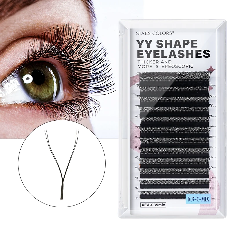 

2D/3D YY Shape Black Eyelashes Extensions Two Tip High Soft Light Natural Lashes C/D Curl Mesh Net Cross Brazilian Volume Lash