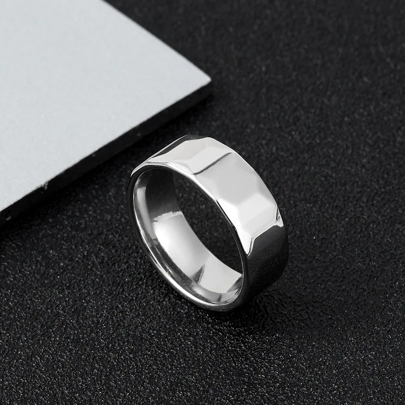 1pcs Hot Selling Fashionable And Simplicity Stainless Steel Jewelry 8mm Hexagonal Personalized Commuter Ring With Punk Style