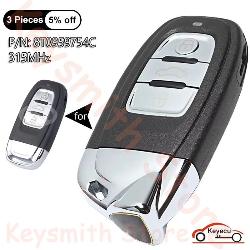 

KEYECU 3 кнопки 315 МГц для Audi A4 A5 A6 A7 S4 2009-2016 для Lamborghini Style Автоматический модифицированный интеллектуальный дистанционный брелок 8T0 959 754 C