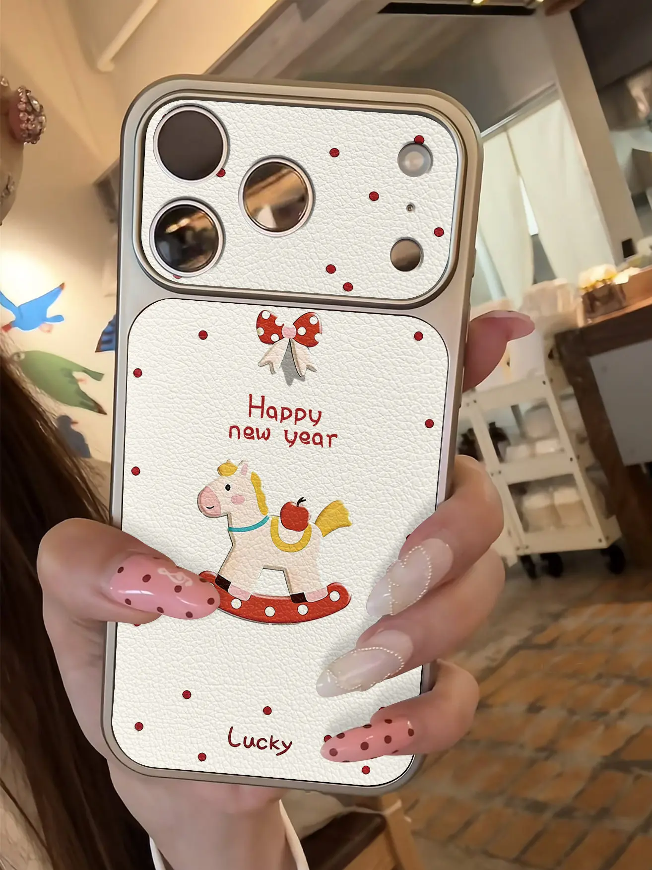 Einfache Polka Dots Luxus-Imitation 17 Handyhülle für iPhone 13 14 15 16 17 Pro Max 17Pro, plattierter Stoßfänger, stoßfeste Lederhülle – Detail 1