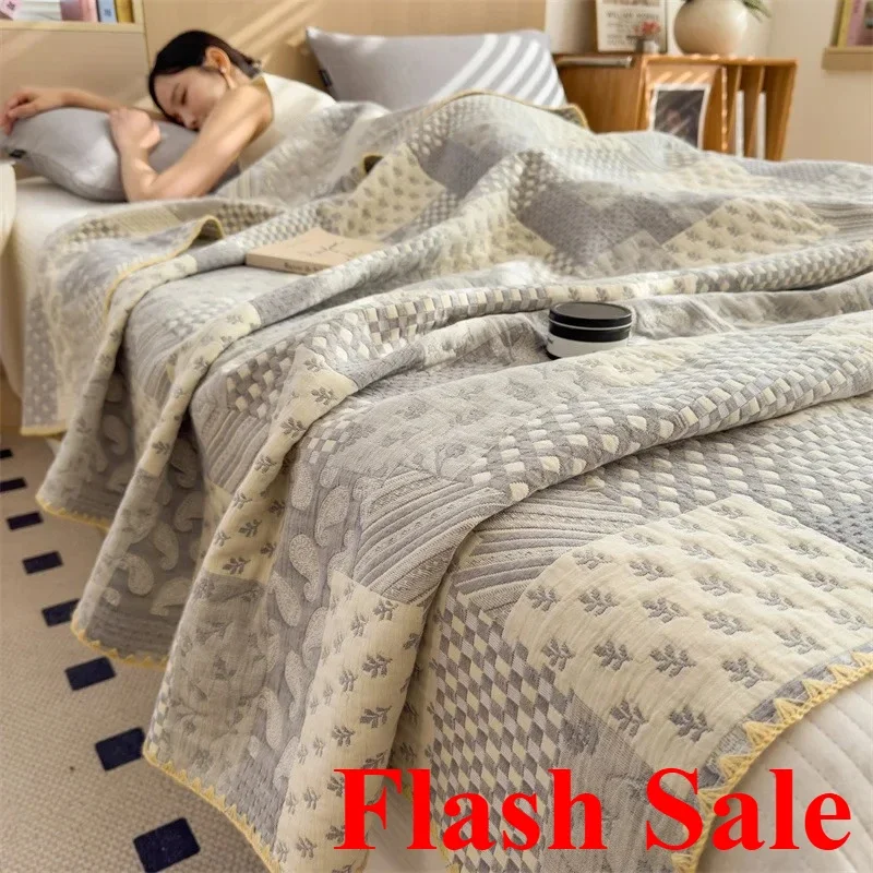 2025 New Cotton 3-Layer Gauze Multi-Functional Towel Quilt Pure Cotton Blanket Office Lunch Break Blanket