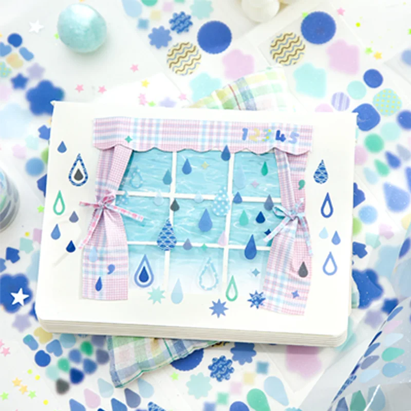 Taśma Mr. Paper, 200 cm/rolka, proste geometryczne wzory, kolorowe gwiazdy, księżyce, ilustracje, taśma z folii piaskowej, do rękodzieła domowego, dekoracji DIY, prezenty.