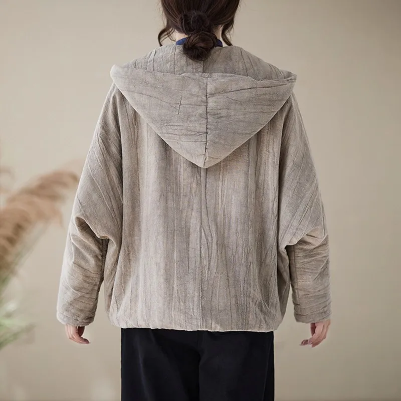 الخريف الشتاء خمر نمط فضفاض الإناث ملابس خارجية غير رسمية معاطف B2020 سميكة الدافئة جاكت مزود بغطاء للرأس المرأة جديد وصول 2025