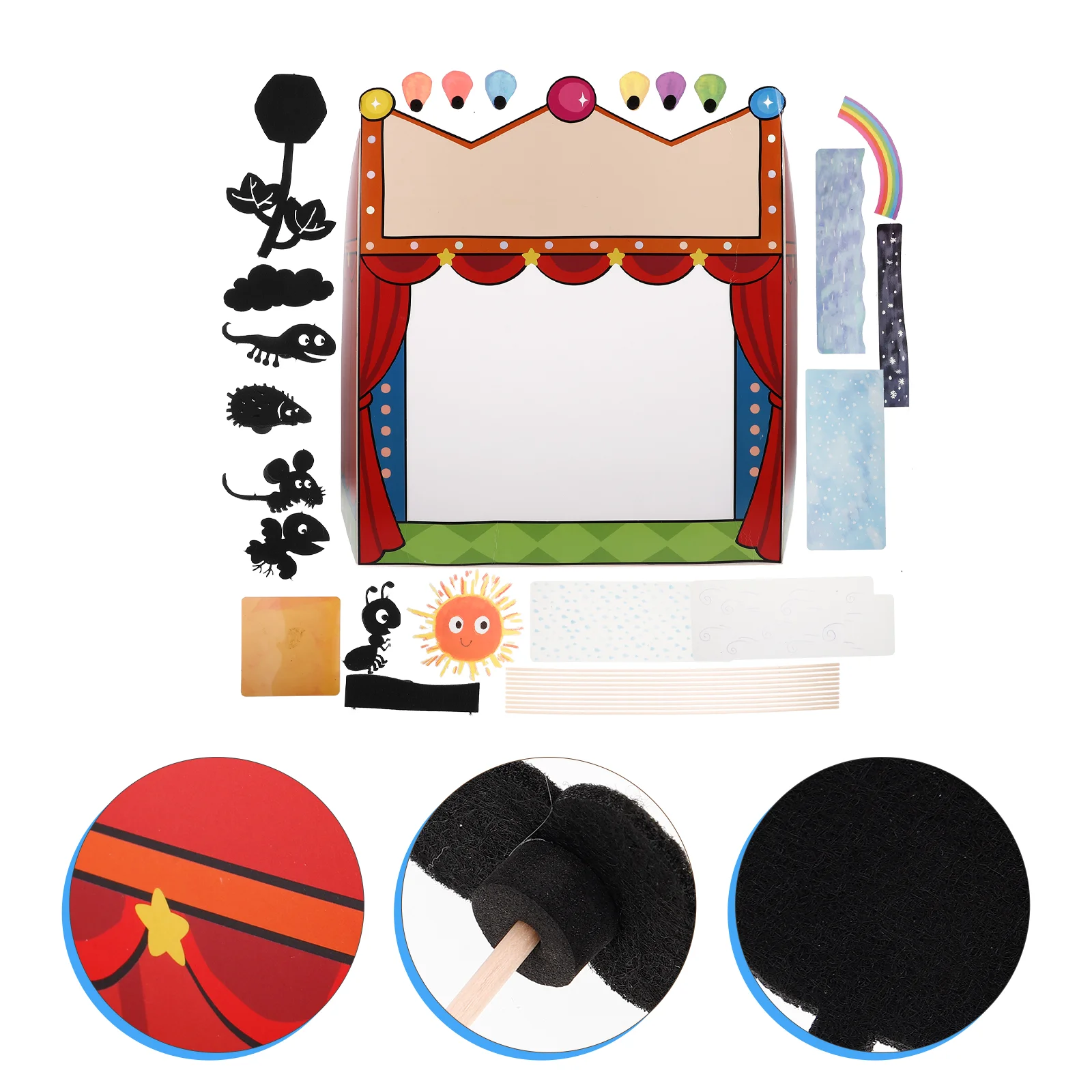 Kit de auxiliares de ensino de fantoches de sombra, acessórios de equipamentos, teatro infantil para fantoches de palco de papel