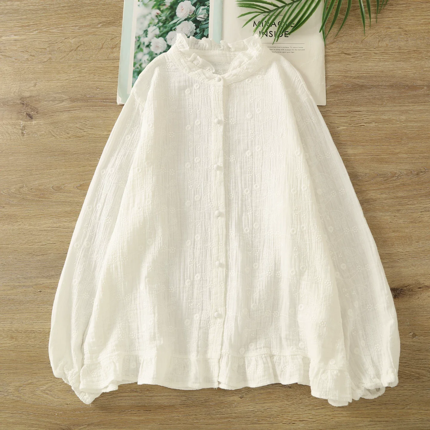 

2026 Japanese style stand collar white beige embroider shirts and blouses for women pure cotton backing shirts ladies clothes