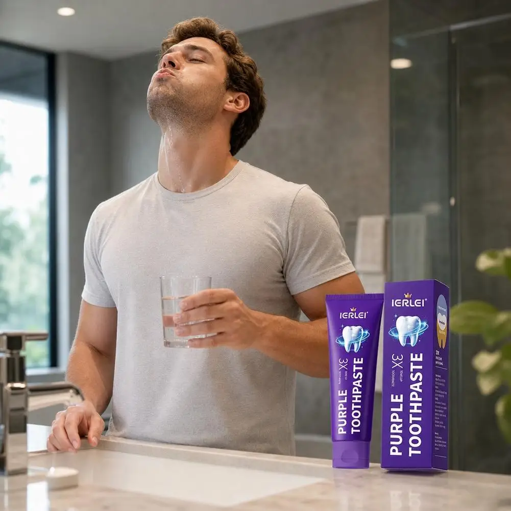 V34 Purple Colour Corrector Toothpaste Purple Corrector Toothpaste Teeth Whitening Removes Dental Plaque Yellow Stains Prevents
