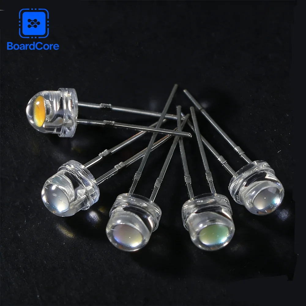 100PCS 5mm F5 Super Bright LED Diodes Kit Green/Red/Yellow/White/Blue Straw Hat Light Emitting Diode,20mA3V for DIY Kit