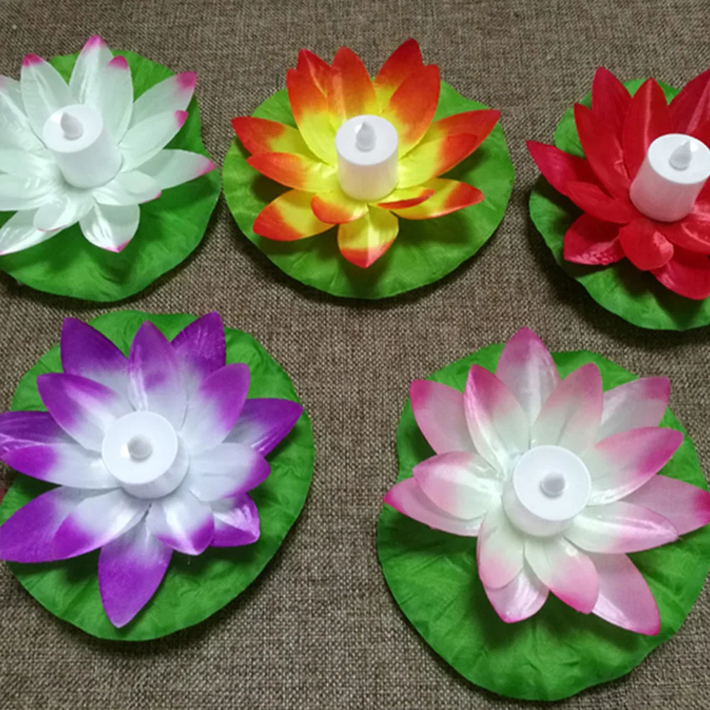 

5Pcs Flameless Lotus LED Lamp Bright Color Fastness Decorative Lights for Pool Water Wedding Party Home Garden Decoration
