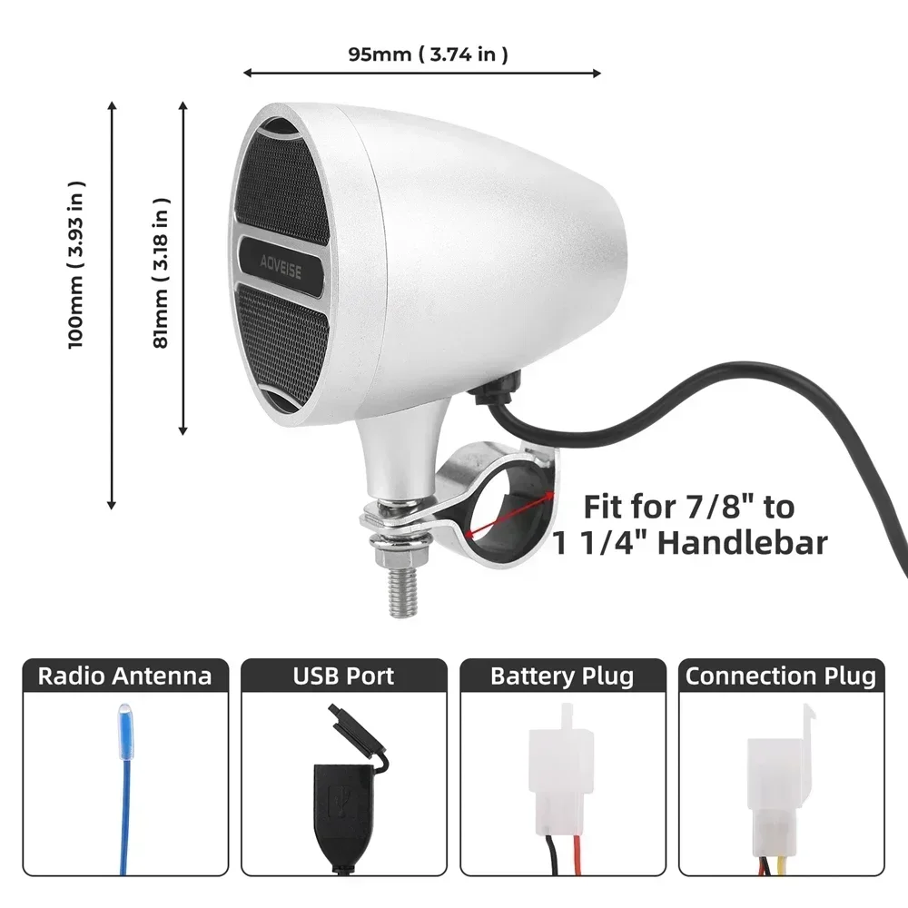 Audio Bluetooth Speaker Motorcycle Waterproof 12V MP3 FM Radio USB Music Player Stereo MT473 for 7/8-1.25 Handlebar Accessories