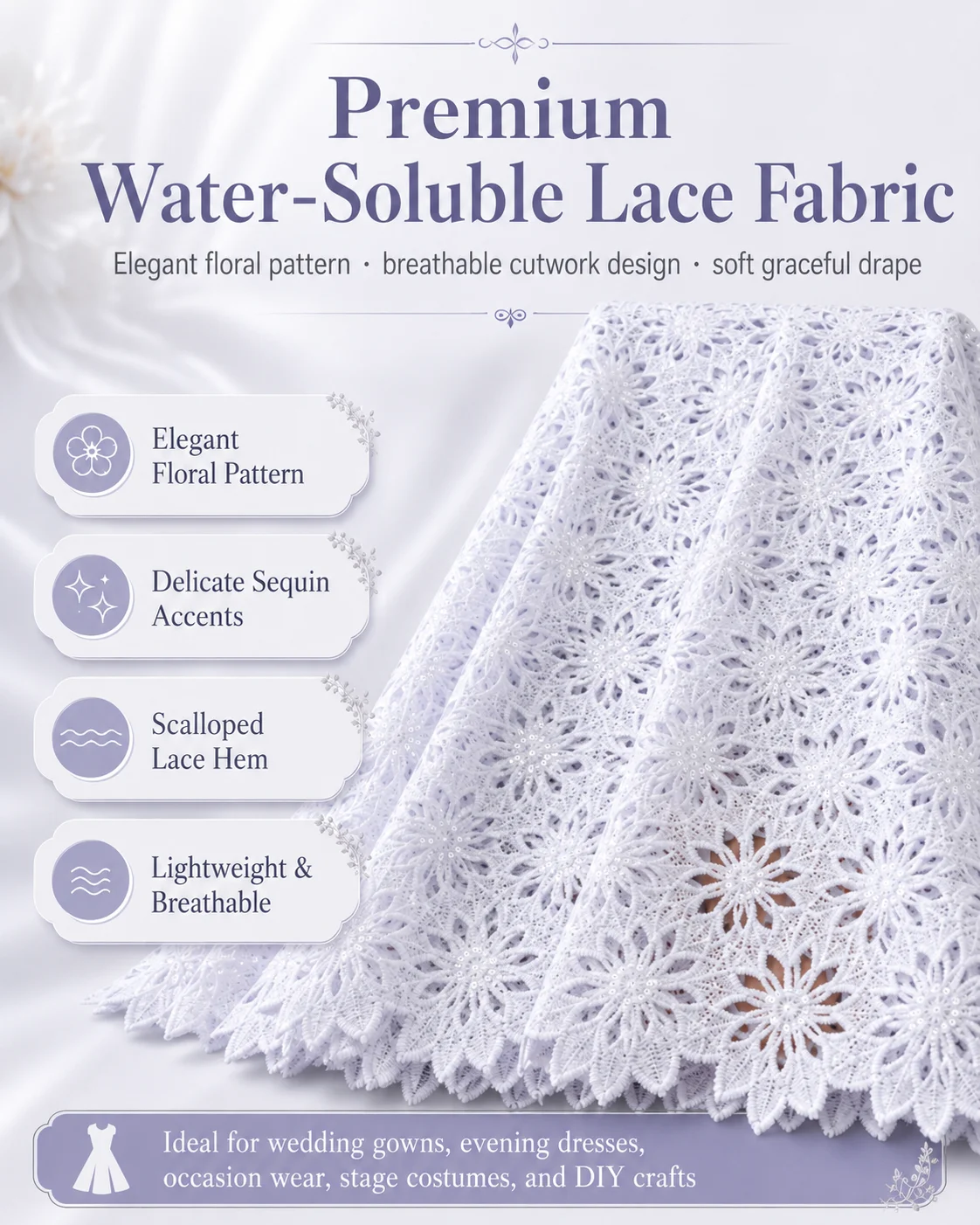White African Guipure Cord Lace Fabric with Sequins 2025 High Quality Nigerian Guipure Cord Lace for Sewing Wedding Dress F4025