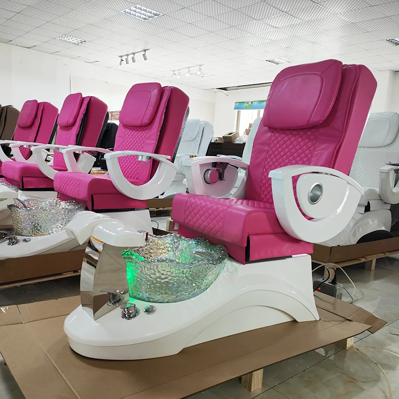 

2023 Hot Sale Foot Care Massage Pedicure Chair Modern Electric Dark Red Spa Manicure Chair With Led Lighting