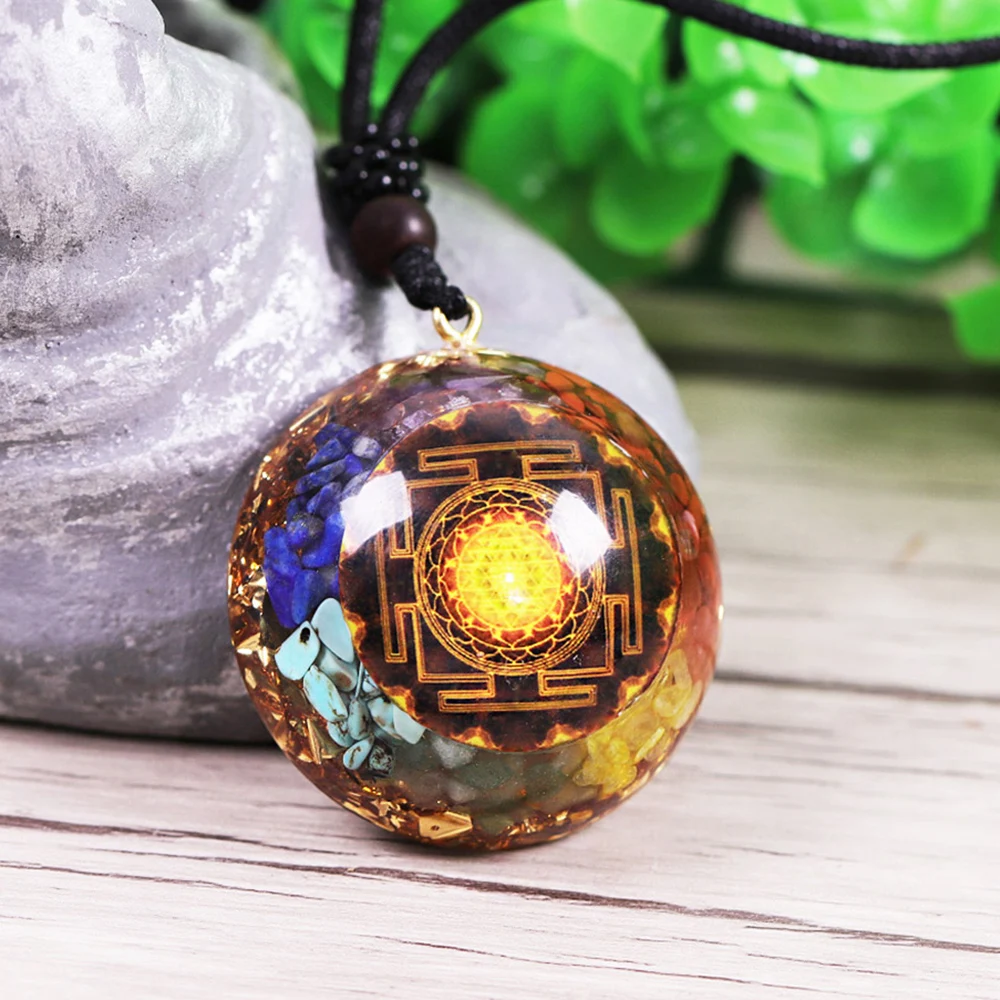 Chakra Orgonite Necklace Healing Reiki Orgonite Pendant Meditation Energy Necklace Sacred Geometry Resin Jewelry