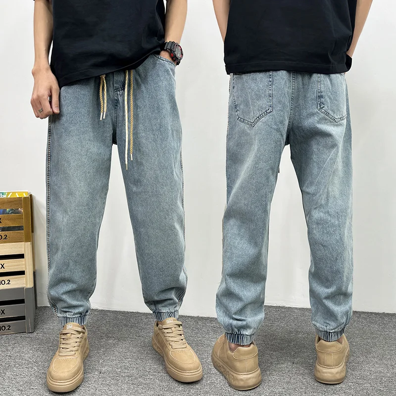 

Spring And Summer New Arrivals Korean Retro Men'S Jeans Loose Wide Leg Pants Nine Pants Casual Leg Pants Drawstring Jeans
