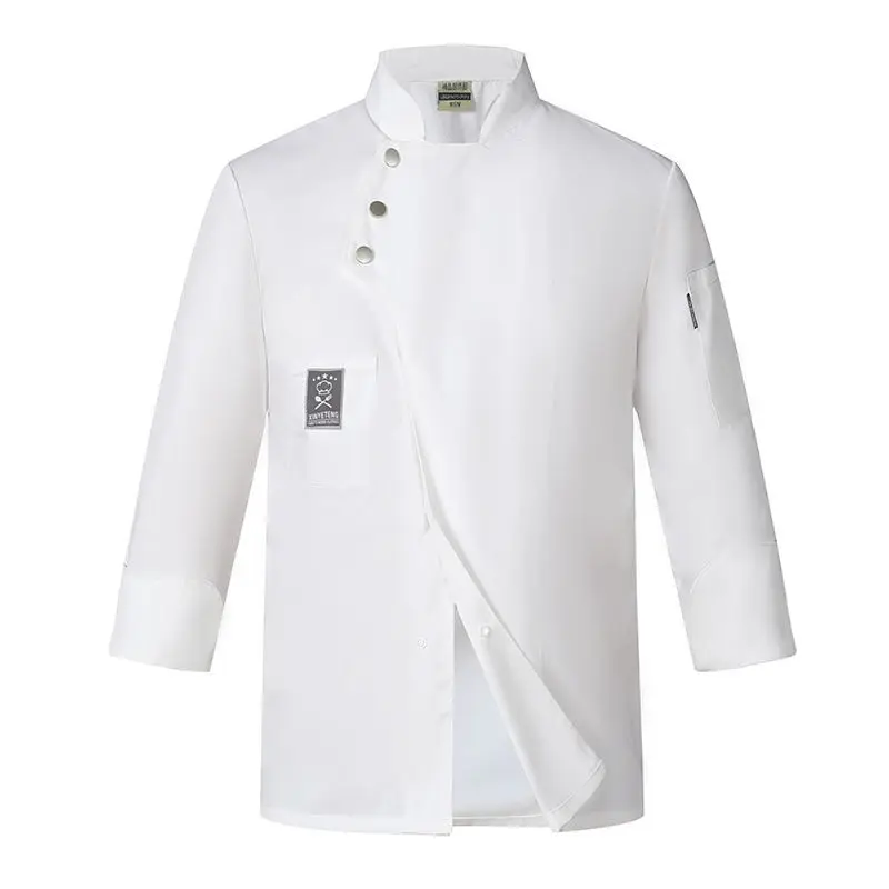 Chaqueta de uniforme de chef negra, camiseta de manga larga para chef, uniforme de restaurante, servicio de comida de panadería, transpirable, nuevo logotipo de ropa de cocina
