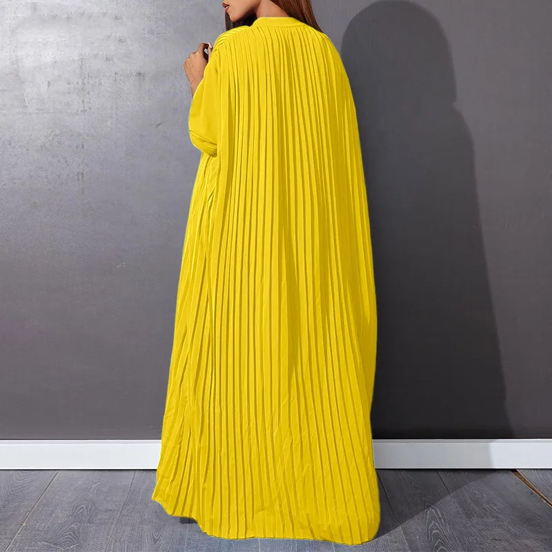 Women Eid Muslim Dresses Stand Collar Single Breasted Dubai Arab Vestidos Ramadan Casual Loose Kaftan Dress Solid Pleated