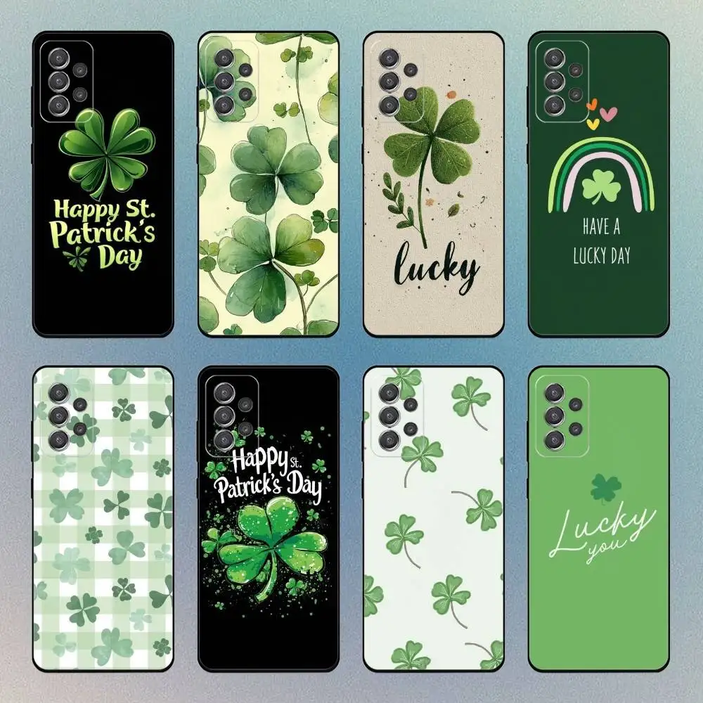 

Lucky Four-leaf Phone Case For Samsung S25,S24,S21,S22,S23,S30,Ultra,S20 Black Soft Case