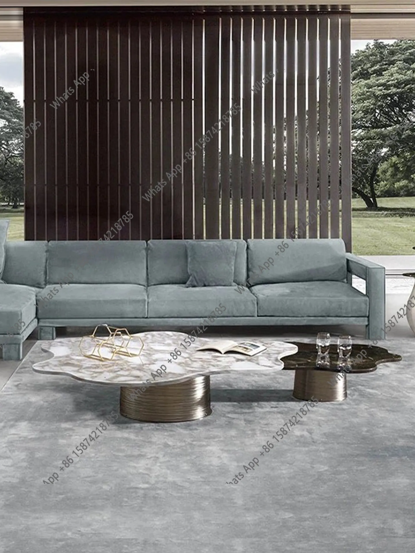 Special-shaped cloud shape marble surface combination coffee table stainless steel base high and low size set