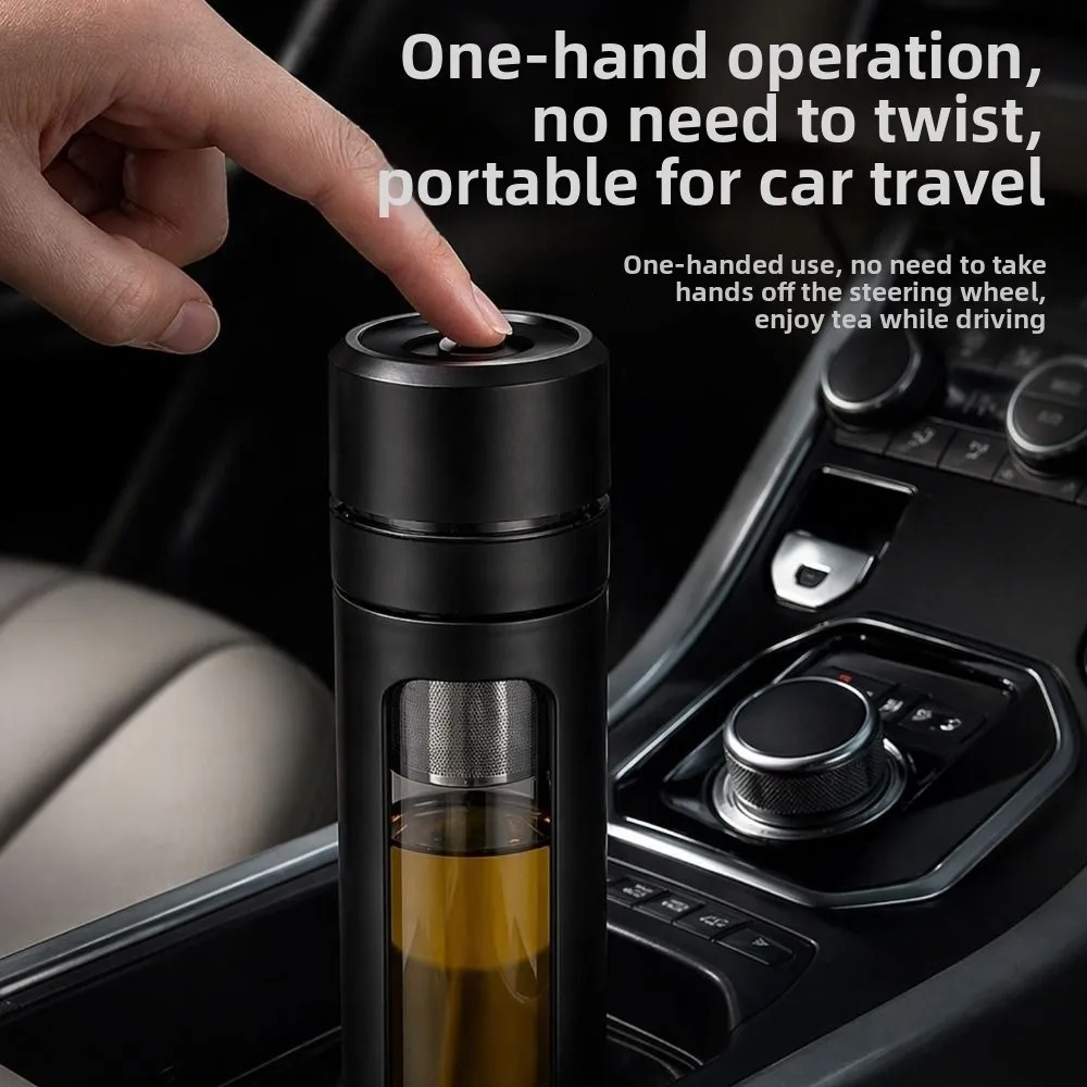 Anti-Scald Glass Water Bottle Leak-proof One Click Opening Tea Separation Cup Large Capacity Heat-Resistant Infuser Tumbler