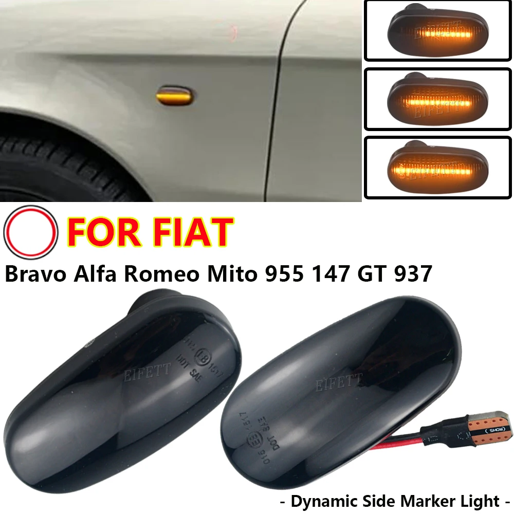 2Pcs For Alfa Romeo Mito 955 147 GT 937 For Fiat Bravo II Dynamic LED Side Marker Light Arrow Turn Signal Blinker Lamp