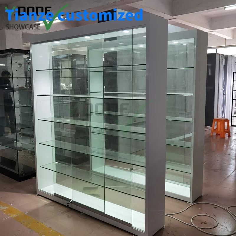 [Customized]OEM ODM Simple Design Smoke Shop Display Cases Decoration Furniture Custom Standing Cabinet White Glass Show