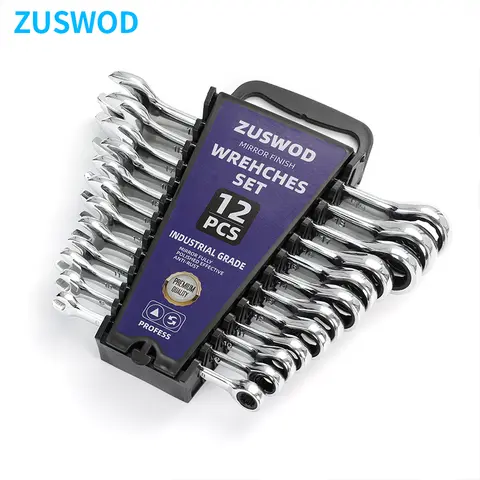Opening Plum Blossom Dual-Use Ratchet Wrench Set, 8-19mm Metric Wrench Set, Mirror Polished Chrome Vanadium Steel Bar Storage Box Combination Wrench Set, 72 Tooth Industrial Household Maintenance, Professional DIY Car Maintenance Manual Tool Set