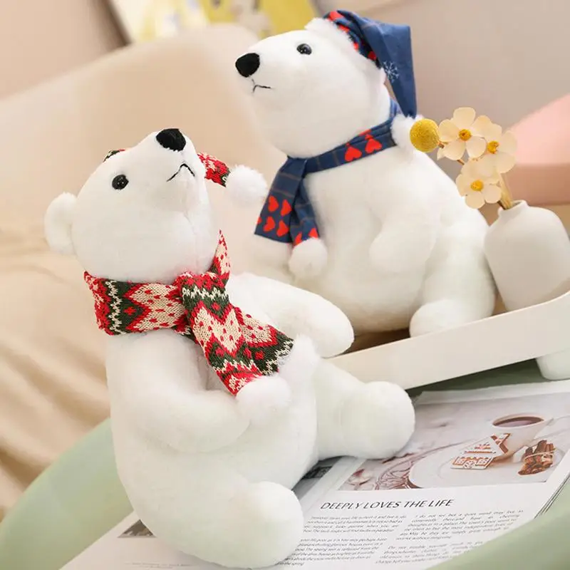 Lovely Sitting Polar Bear Plush Toys Kawaii Christmas Style Bears Pillow Stuffed Soft Animal For Children's Gift