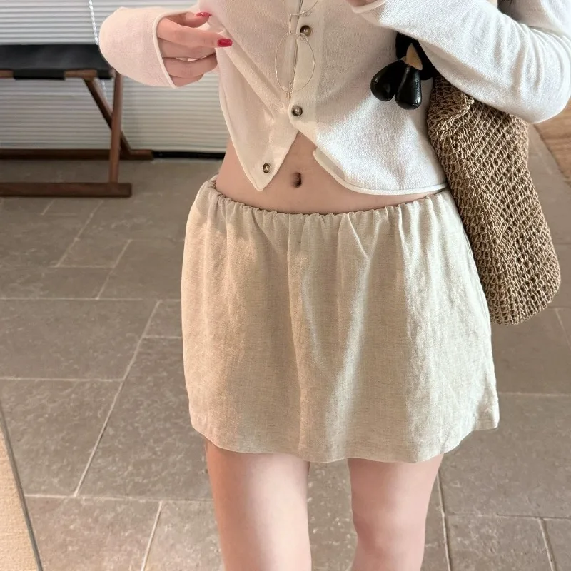 Cotton Linen Skirts for Women Skort Summer Sexy A Line with Safety Shorts Skirt Female Street Chic Beach Vacation Mini Skirts