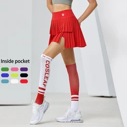 Women Athletic Tennis Running Skirt Plain Yoga Golf A-Lined Pleated Skirt with pocket