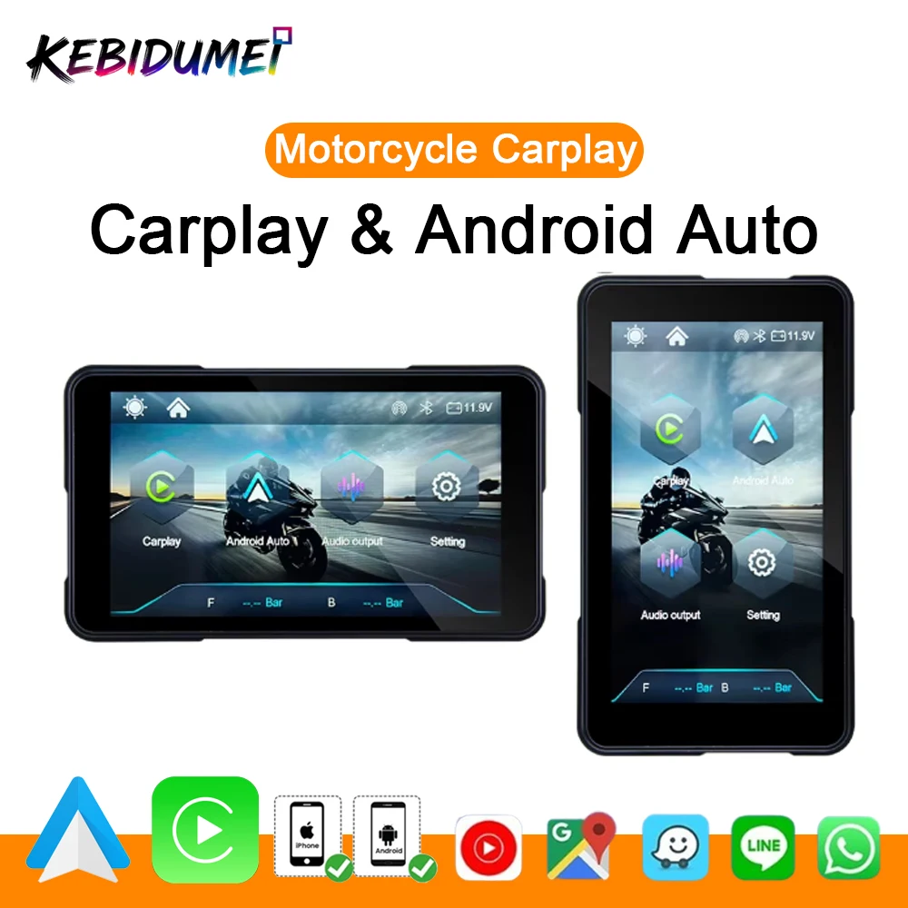 

KEBIDUMEI Wireless CarPlay Moto Android Auto 5.0 inch Portable Digital Dashboard Motorcycle Navigation GPS Removable Display Scr