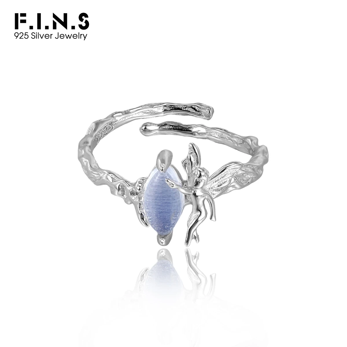 

F.I.N.S оригинальное открытое кольцо из стерлингового серебра 925 пробы с одним эльфом, женское открытое кольцо с опалом, штабелируемое, изменяемого размера, указатель среднего пальца, ювелирные изделия