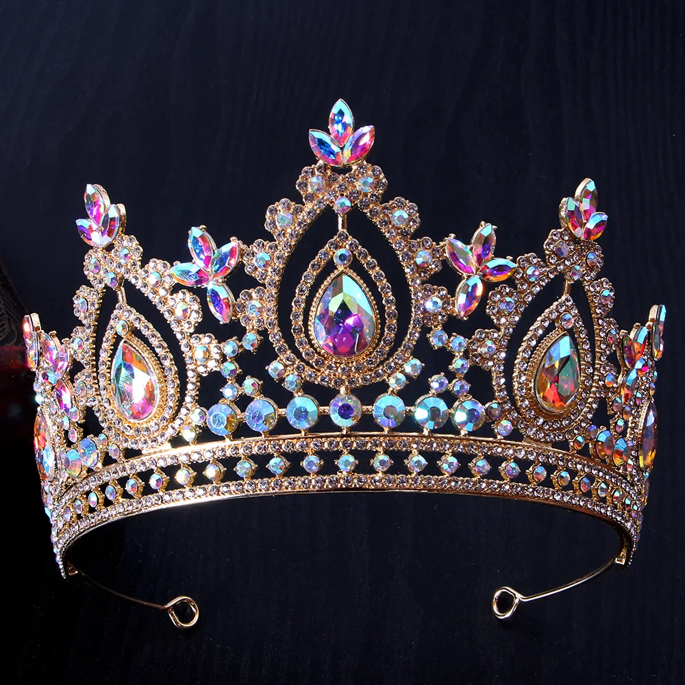 Luxury AB Color Rhinestone Bridal Tiaras Crowns Baroque Crystal Pageant Diadem Bride Headbands Wedding Hair Jewelry Accessories